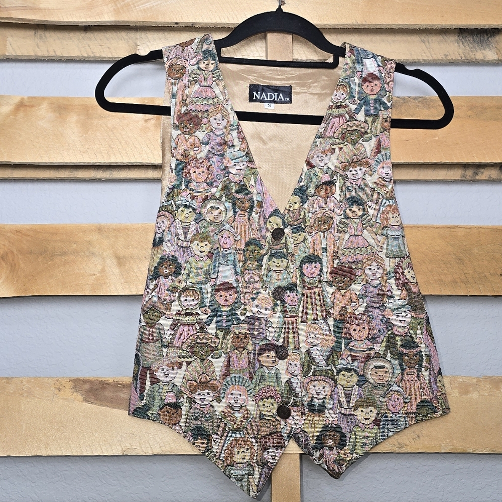 Nadia Women's Colorful Kids Tapestry Print Vest Size:S